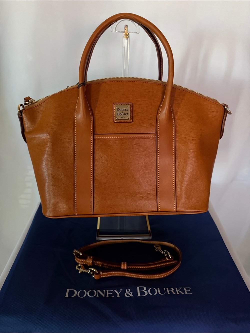 Dooney & Bourke Saffiano Madeline Satchel Bag Natural Tan Leather NWT